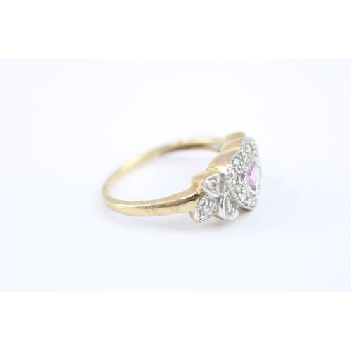 21 - 9ct gold pink sapphire & diamond dress ring (2.4g) Size K