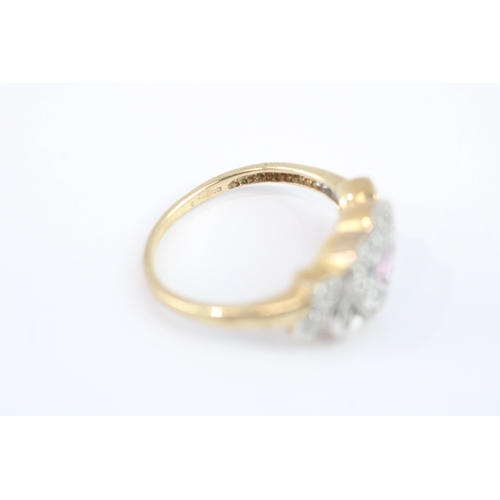 21 - 9ct gold pink sapphire & diamond dress ring (2.4g) Size K