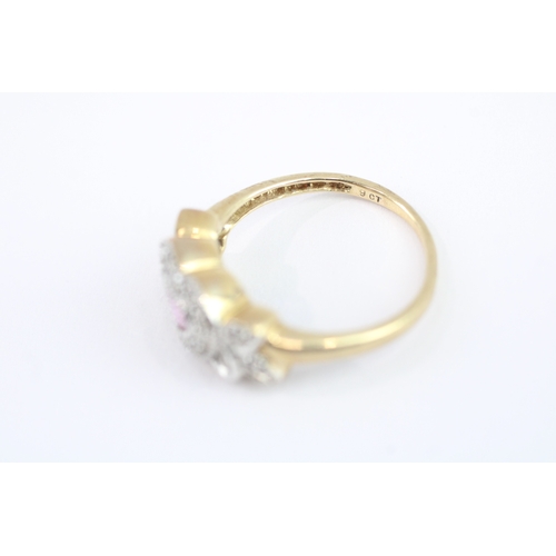21 - 9ct gold pink sapphire & diamond dress ring (2.4g) Size K
