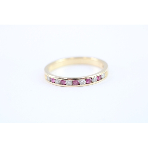 23 - 14ct gold ruby &diamond half eternity ring (2.3g) Size N