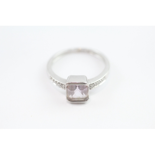 46 - 9ct gold amethyst & diamond dress ring (2.2g) Size L