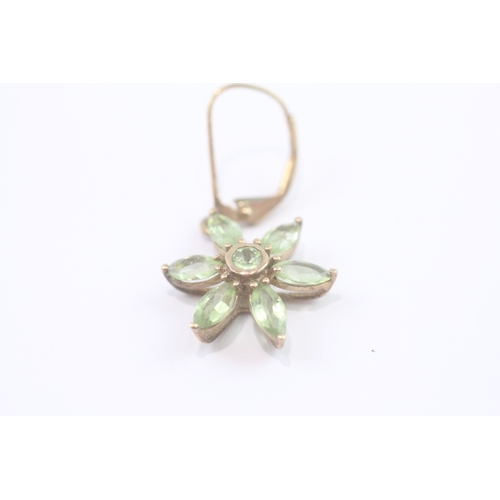 62 - 9ct gold peridot floral drop earrings (3.4g)