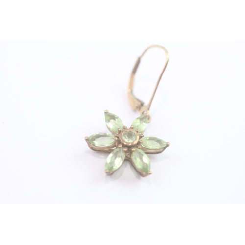 62 - 9ct gold peridot floral drop earrings (3.4g)