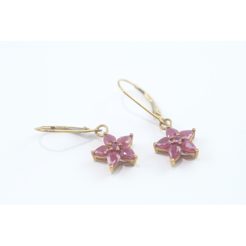 68 - 9ct gold ruby cluster drop earrings (2.1g)