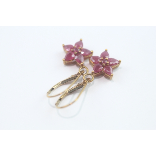 68 - 9ct gold ruby cluster drop earrings (2.1g)