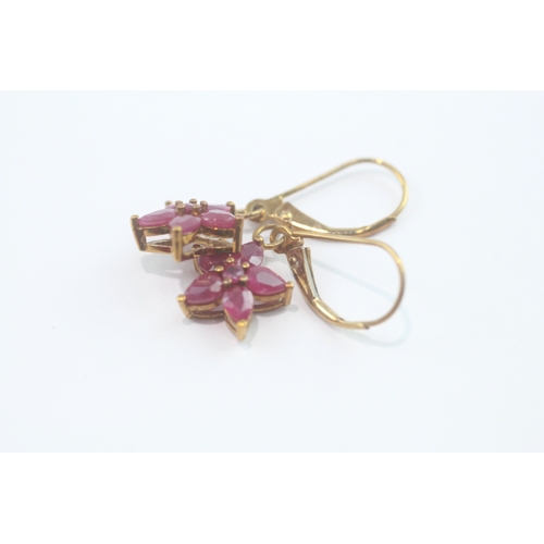 68 - 9ct gold ruby cluster drop earrings (2.1g)