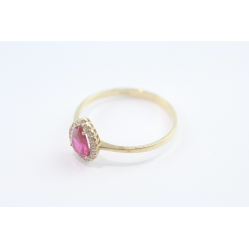 7 - 9ct gold synthetic ruby & white gemstone dress ring (1.4g) Size Q