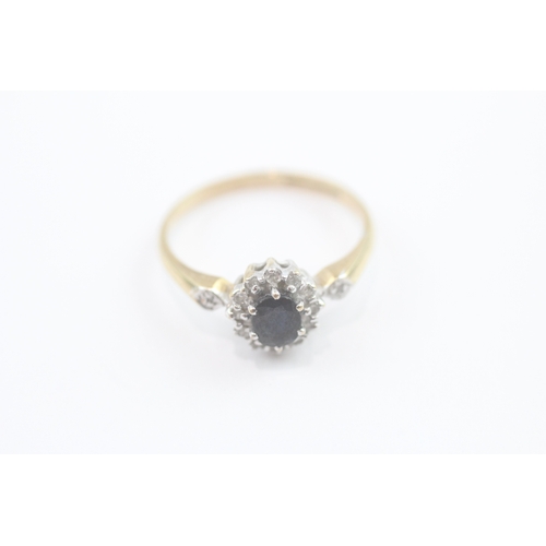 73 - 9ct gold diamond and sapphire cluster ring (1.9g) Size N