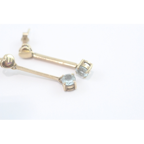 74 - 9ct gold blue topaz drop earrings (2g)