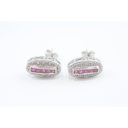 80 - 9ct white gold ruby and diamond stud earrings (3g)