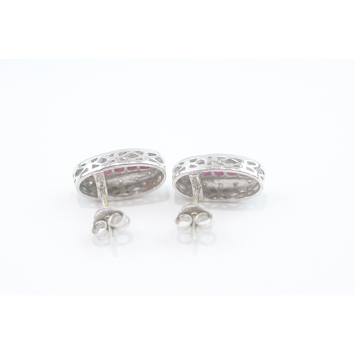 80 - 9ct white gold ruby and diamond stud earrings (3g)