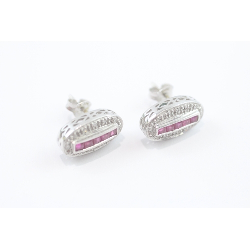 80 - 9ct white gold ruby and diamond stud earrings (3g)