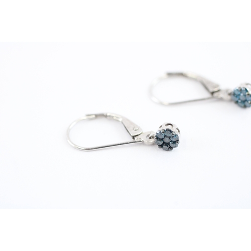 88 - 9ct gold enhanced blue diamond drop earrings (1g)