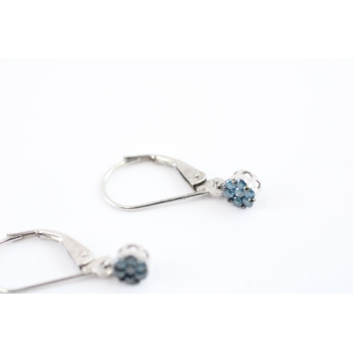 88 - 9ct gold enhanced blue diamond drop earrings (1g)