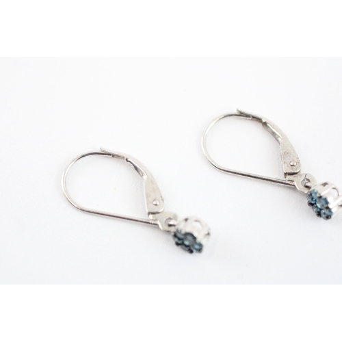 88 - 9ct gold enhanced blue diamond drop earrings (1g)