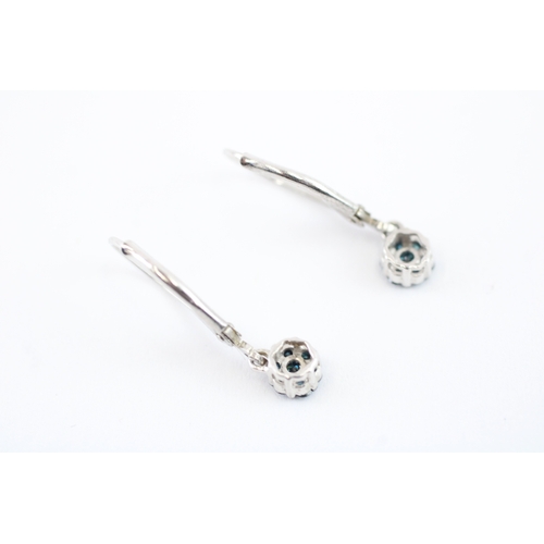 88 - 9ct gold enhanced blue diamond drop earrings (1g)