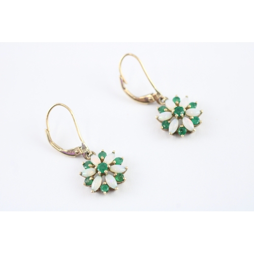 9 - 9ct gold emerald & opal drop earrings (2g)