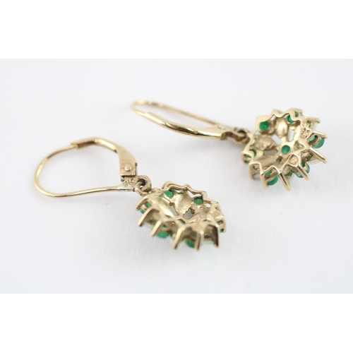 9 - 9ct gold emerald & opal drop earrings (2g)