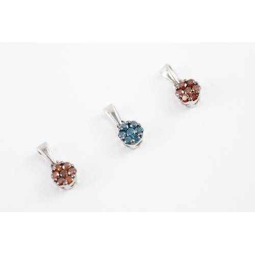 90 - 3x 9ct gold enhanced vari-hue diamond pendant (1g)