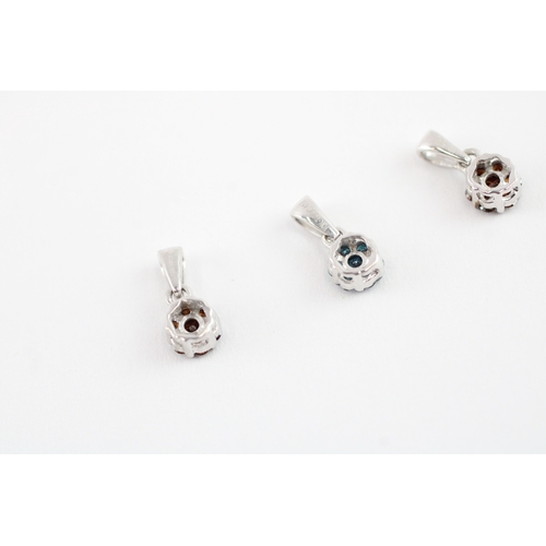 90 - 3x 9ct gold enhanced vari-hue diamond pendant (1g)