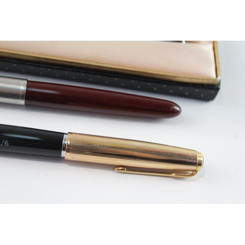 3 x Vintage Parker 51 Fountain Pens w/ 14ct Gold Nibs WRITING Inc Gold ...