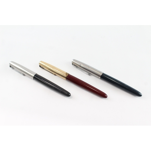 3 x Vintage Parker 51 Fountain Pens w/ 14ct Gold Nibs WRITING Inc Gold ...