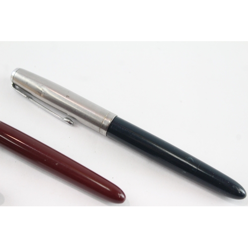 3 x Vintage Parker 51 Fountain Pens w/ 14ct Gold Nibs WRITING Inc Gold ...