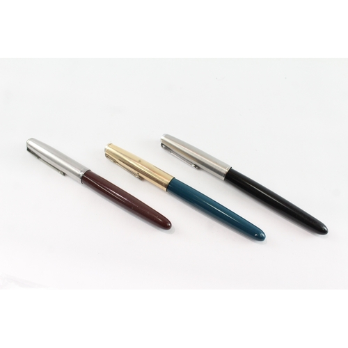 3 x Vintage Parker 51 Fountain Pens w/ 14ct Gold Nibs WRITING Inc Gold ...