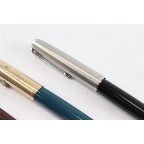 3 x Vintage Parker 51 Fountain Pens w/ 14ct Gold Nibs WRITING Inc Gold ...