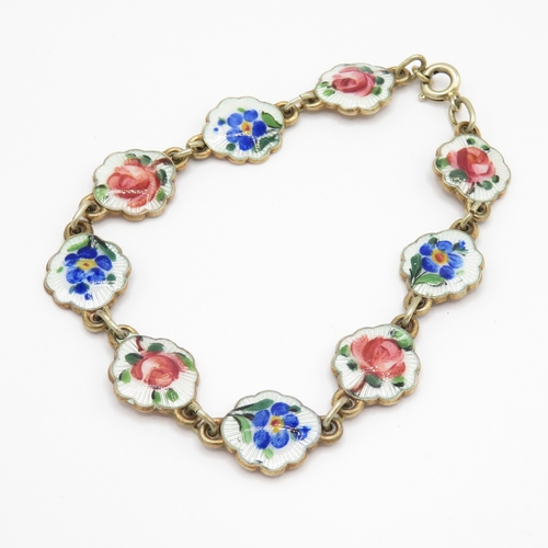 202 - Sterling Silver Ivar T Hoth Bracelet, w/ Enamel, Floral (13g)