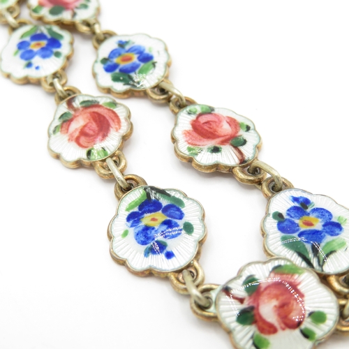 202 - Sterling Silver Ivar T Hoth Bracelet, w/ Enamel, Floral (13g)