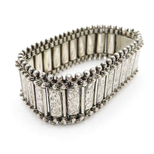 211 - Sterling Silver Antique Bracelet, w/ Etched, Safety Chain, Box Clasp (37g)