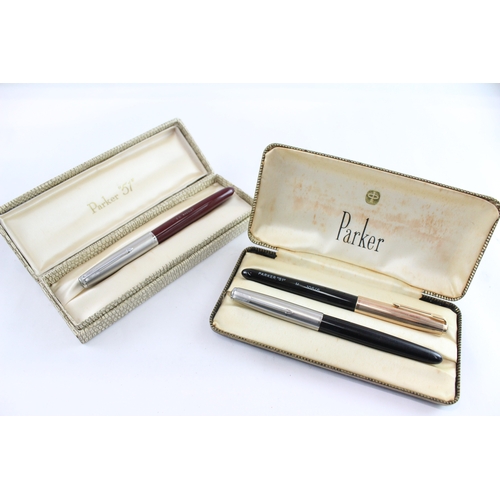 3 x Vintage Parker 51 Fountain Pens w/ 14ct Gold Nibs WRITING Inc Gold ...