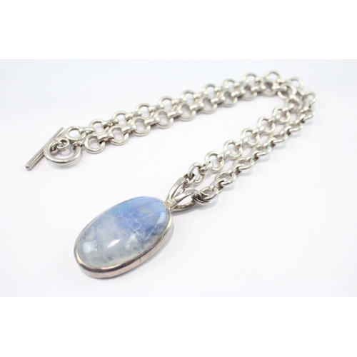253 - Sterling Silver Moonstone Pendant Necklace (78g)