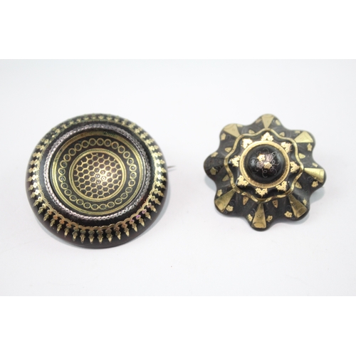 259 - Collection of Victorian Pique Tortoise Shell Brooches w/ Gold Inlay (12g)