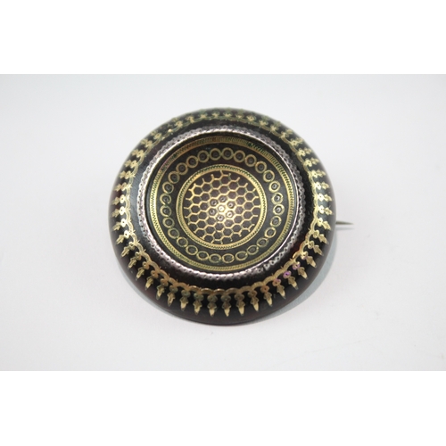 259 - Collection of Victorian Pique Tortoise Shell Brooches w/ Gold Inlay (12g)