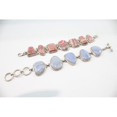 261 - Collection of Sterling Silver Gemstone Bracelets inc. Rhodochrosite, Lace Agate x 2 (125g)