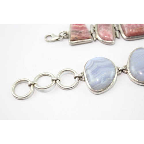 261 - Collection of Sterling Silver Gemstone Bracelets inc. Rhodochrosite, Lace Agate x 2 (125g)