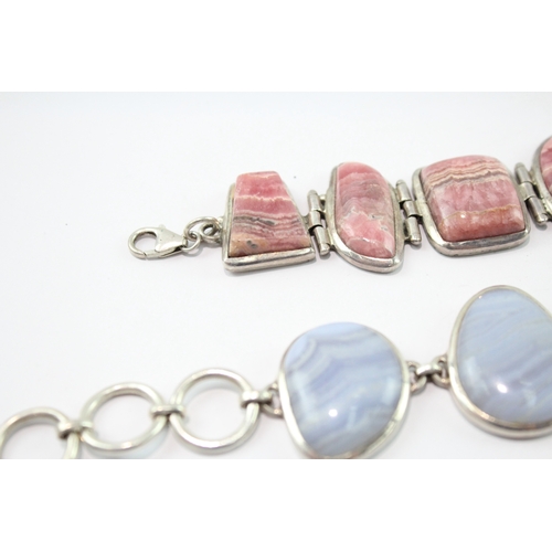 261 - Collection of Sterling Silver Gemstone Bracelets inc. Rhodochrosite, Lace Agate x 2 (125g)
