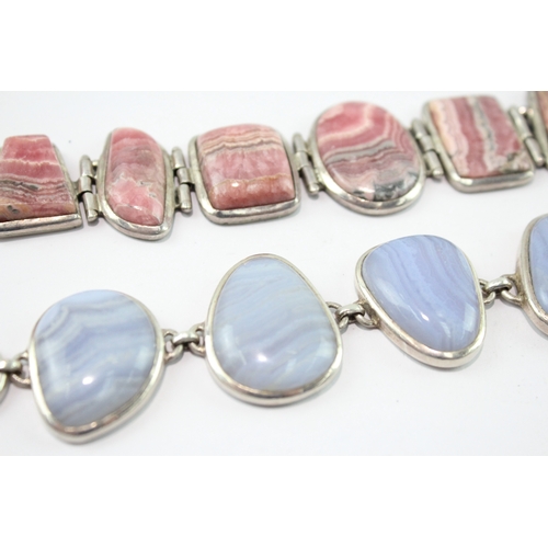 261 - Collection of Sterling Silver Gemstone Bracelets inc. Rhodochrosite, Lace Agate x 2 (125g)