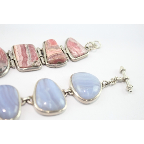 261 - Collection of Sterling Silver Gemstone Bracelets inc. Rhodochrosite, Lace Agate x 2 (125g)