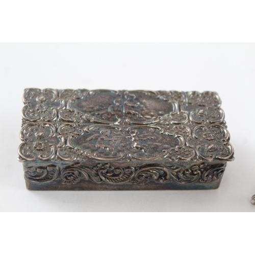 333 - 2 x Vintage .925 Sterling Silver Ornate Pill / Trinket Boxes 72g