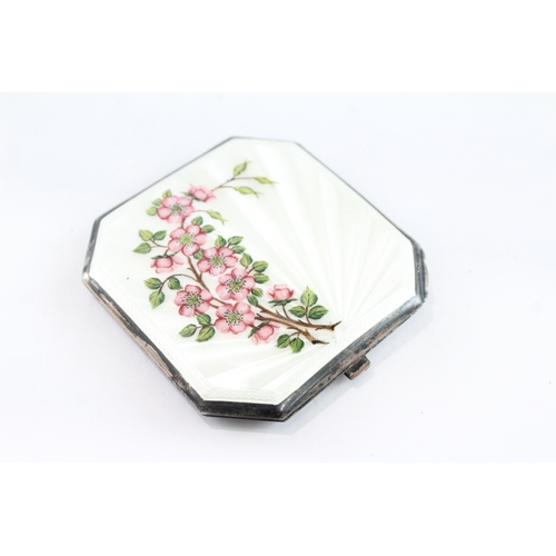 339 - Vintage .925 Sterling Silver White Guilloche Enamel Vanity Compact 126g