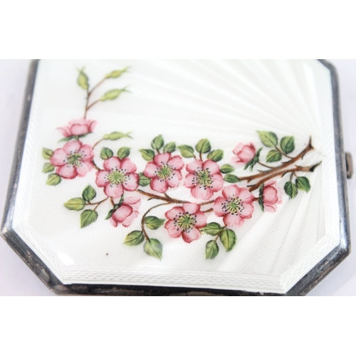 339 - Vintage .925 Sterling Silver White Guilloche Enamel Vanity Compact 126g