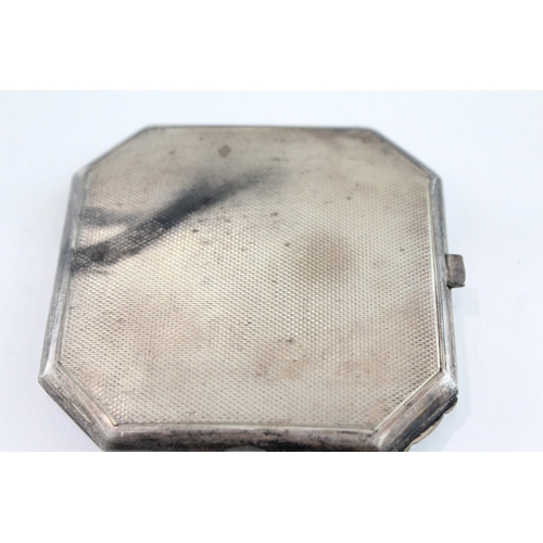 339 - Vintage .925 Sterling Silver White Guilloche Enamel Vanity Compact 126g