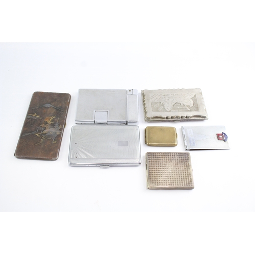 408 - Antique Cigarette Cases EPNS Brass Damascene South Asian