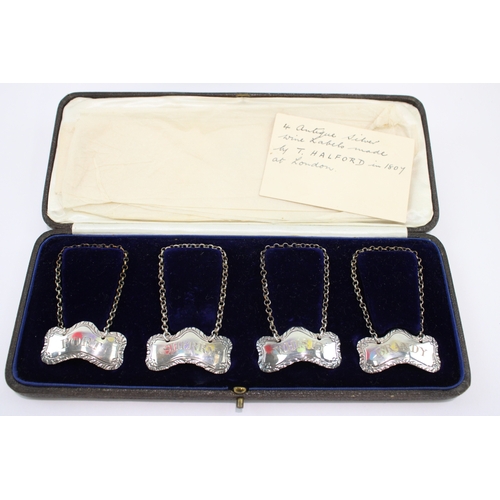 499 - Set of 4 x Georgian .925 Sterling Silver Decanter Labels Cased 33g