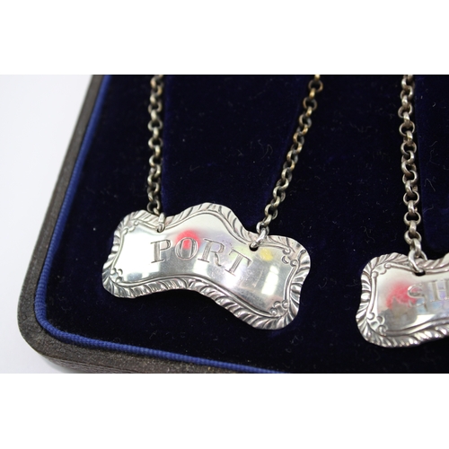 499 - Set of 4 x Georgian .925 Sterling Silver Decanter Labels Cased 33g