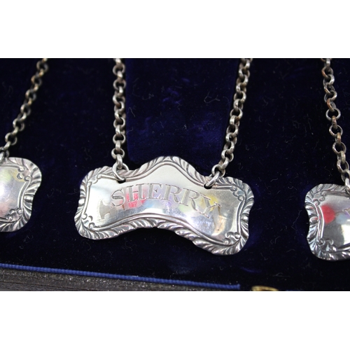 499 - Set of 4 x Georgian .925 Sterling Silver Decanter Labels Cased 33g