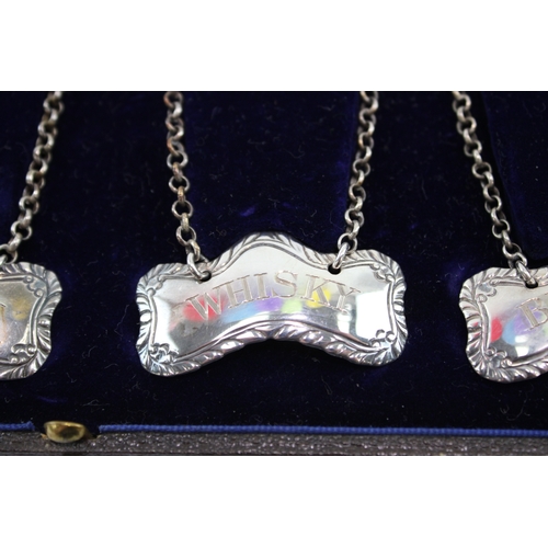 499 - Set of 4 x Georgian .925 Sterling Silver Decanter Labels Cased 33g